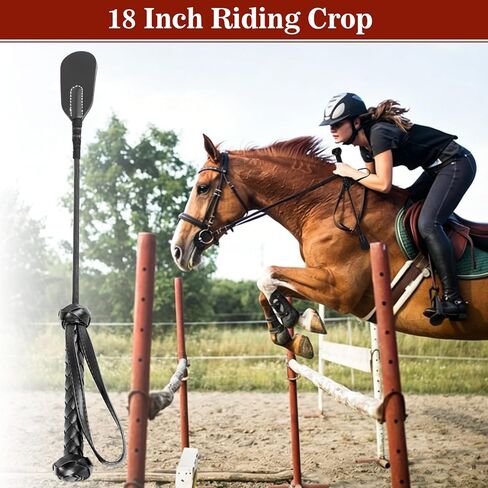 Riding Crop for Horse, 18 Inch Horse Whip PU Leather Premium Riding Crop for Equestrian Sports, Black in Kuwait