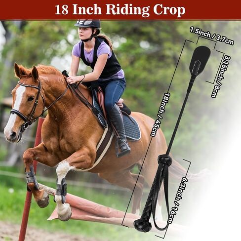Riding Crop for Horse, 18 Inch Horse Whip PU Leather Premium Riding Crop for Equestrian Sports, Black in Kuwait