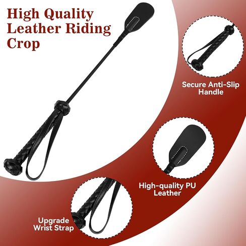 Riding Crop for Horse, 18 Inch Horse Whip PU Leather Premium Riding Crop for Equestrian Sports, Black in Kuwait