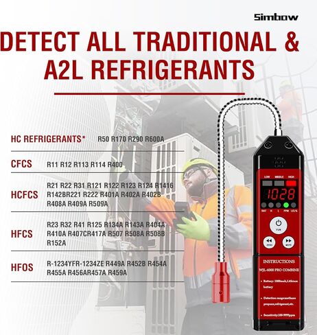 HVAC Refrigerant Leak Detector with PPM &%LEL, WJL-6000PRO Combine A2L Freon Leak Detector Upgraded All-Metal Probe Audible & Visual Alarms for R454B R22 R134a in Kuwait