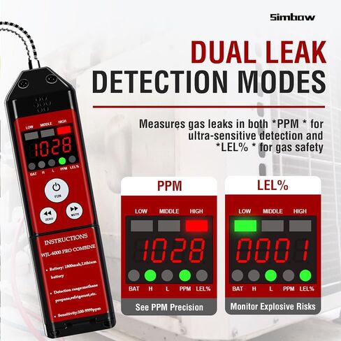 HVAC Refrigerant Leak Detector with PPM &%LEL, WJL-6000PRO Combine A2L Freon Leak Detector Upgraded All-Metal Probe Audible & Visual Alarms for R454B R22 R134a in Kuwait