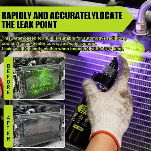 Fluorescent Dye Cleaner, Leak Detection Cleanup Spray Quick-Acting Easy Cleaning Without Leaving Residue for Automotive Radiators Coolant Hoses Heater Cores Water Pumps, 150ml in Saudi Arabia