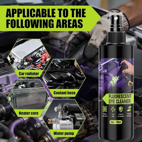 Fluorescent Dye Cleaner, Leak Detection Cleanup Spray Quick-Acting Easy Cleaning Without Leaving Residue for Automotive Radiators Coolant Hoses Heater Cores Water Pumps, 150ml in Saudi Arabia