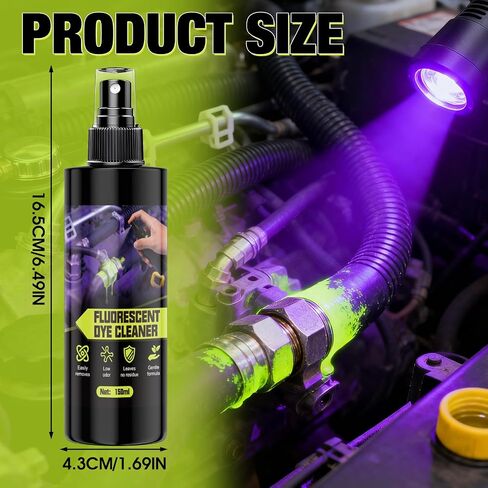 Fluorescent Dye Cleaner, Leak Detection Cleanup Spray Quick-Acting Easy Cleaning Without Leaving Residue for Automotive Radiators Coolant Hoses Heater Cores Water Pumps, 150ml in Saudi Arabia