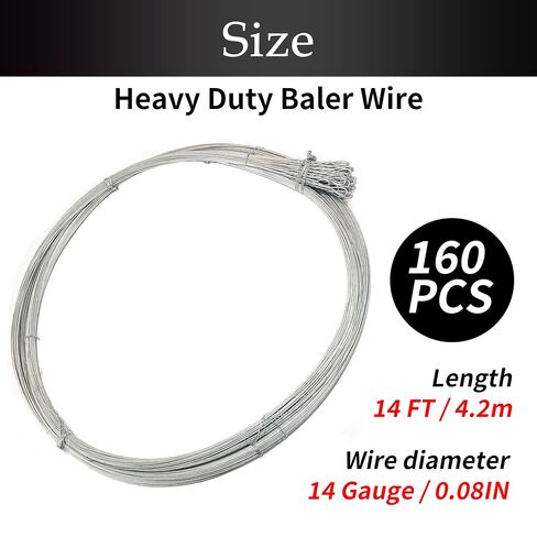 Baling Wire 14 Gauge 14 Ft 160PCS,Baler Wires Ties Galvanized Steel Wire Roll,Heavy Duty Bailing Wire 160 Count Bundle Single Loop,High Strength for Bailing Cardboard Paper Fence in Kuwait