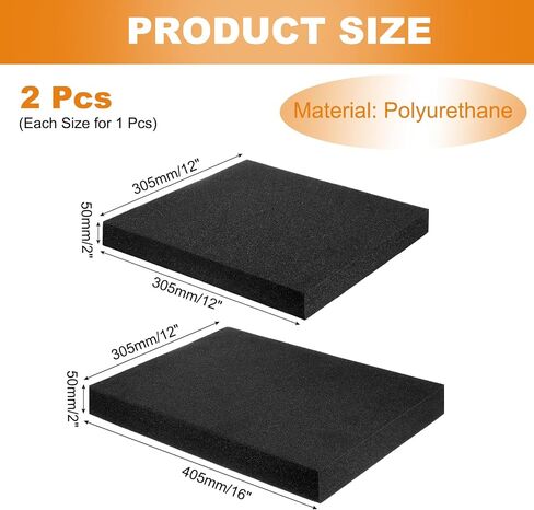 MECCANIXITY 2 Pcs Polyurethane Foam Inserts, 12"Lx12"Wx2"T & 16"Lx12"Wx1"T Cuttable Polyurethane Pick and Pluck Packing Sheets Cushioning Padding for Cases Tool Box Game Box Camera(Black) in Kuwait