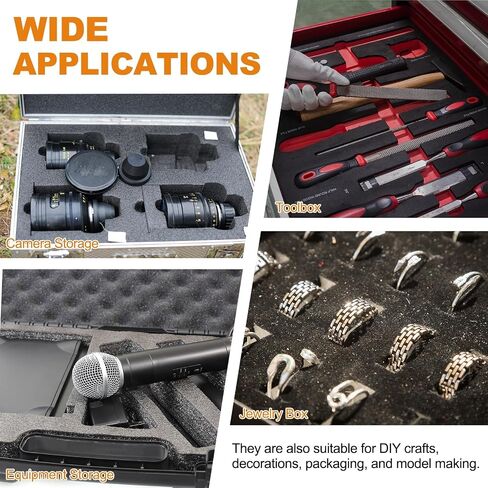 MECCANIXITY 2 Pcs Polyurethane Foam Inserts, 12"Lx12"Wx2"T & 16"Lx12"Wx1"T Cuttable Polyurethane Pick and Pluck Packing Sheets Cushioning Padding for Cases Tool Box Game Box Camera(Black) in Kuwait