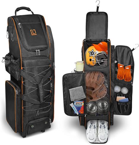 LIWSHWZ Rolling Baseball Bag with Wheels for 7 Bats,Softball Bag with Shoe Compartment,Large Team Equipment Duffle Bat Bag with Hook in Kuwait