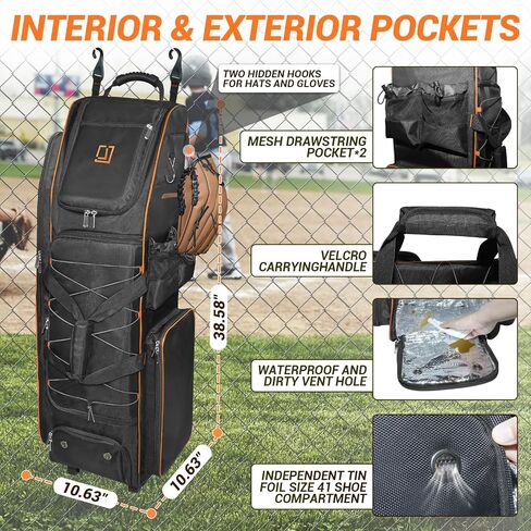 LIWSHWZ Rolling Baseball Bag with Wheels for 7 Bats,Softball Bag with Shoe Compartment,Large Team Equipment Duffle Bat Bag with Hook in Kuwait