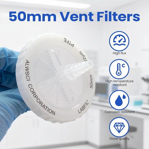 50mm Sterile Gas Venting Filter, 0.22 Micron PTFE Membrane, Hydrophobic, Cell Culture Bags, Tanks, CO2 Incubators (Individually Packed 1) in Kuwait