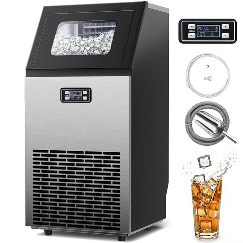 Kismile Commercial Ice Maker, 100LBS/24H Ice Maker Machine with 33lbs Storage Capacity, 45 Ice Cubes in 11-20 Minutes, LED Digital Display, Freestanding Ice Machine for Restaurant/Bar/Home/Bar in Kuwait