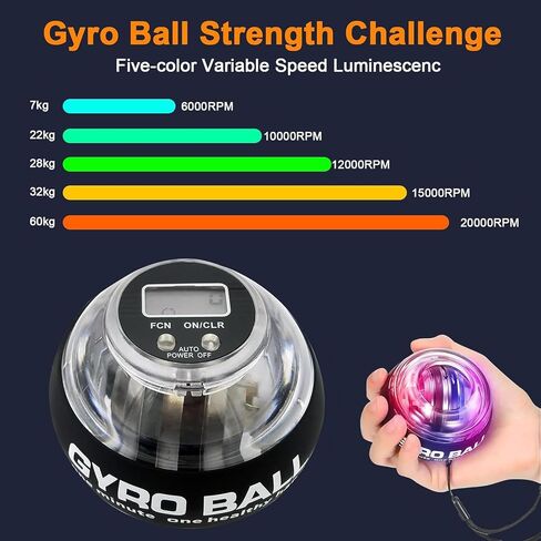 Torque Ball with Counter - Wrist Power Gyro Ball for Forearm Strengthener, Grip Strength Trainer, Hand Strengthening Exerciser, Wrist Trainer Balls with Auto-Start LED Lights in Kuwait