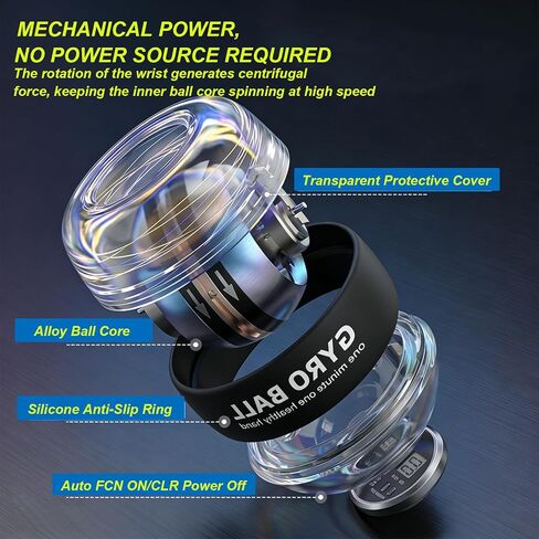 Torque Ball Hand Exerciser, Grip Strength Trainer & Auto-Start Wrist Power Gyro Ball with LED Lights, Forearm/Wrist Strengthener and Finger Exerciser for Dexterity Training, Digital Display in Kuwait