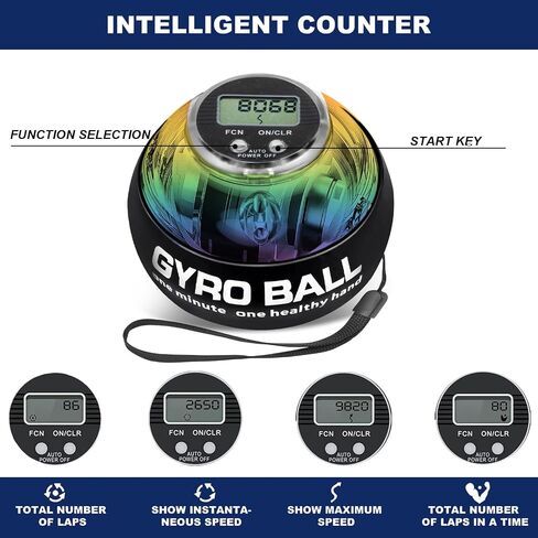 Torque Ball Hand Exerciser, Grip Strength Trainer & Auto-Start Wrist Power Gyro Ball with LED Lights, Forearm/Wrist Strengthener and Finger Exerciser for Dexterity Training, Digital Display in Kuwait