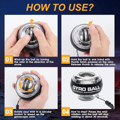 Torque Ball Hand Exerciser, Grip Strength Trainer & Auto-Start Wrist Power Gyro Ball with LED Lights, Forearm/Wrist Strengthener and Finger Exerciser for Dexterity Training, Digital Display in Kuwait