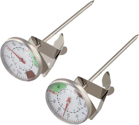 2-Piece Stainless Steel Milk Frothing Thermometer for Baristas, 1.73-Inch Fog-Resistant Dial, 30°F–210°F Range with Optimal Chocolate & Coffee Temperature Zones, Includes Adjustable Pitcher Clip in Kuwait