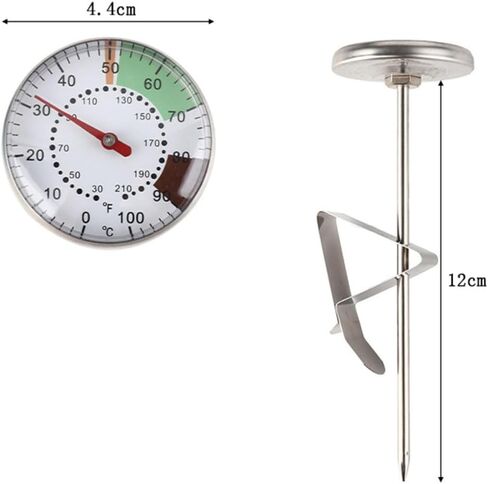 2-Piece Stainless Steel Milk Frothing Thermometer for Baristas, 1.73-Inch Fog-Resistant Dial, 30°F–210°F Range with Optimal Chocolate & Coffee Temperature Zones, Includes Adjustable Pitcher Clip in Kuwait