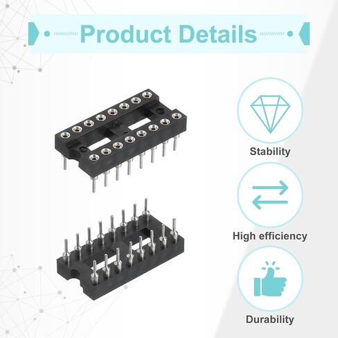 MECCANIXITY 30Pcs DIP IC Chip Socket Adapter 7.62mm Row Pitch Round 16 Pin IC Assortment Kit 2.54mm/0.1" Pitch for Breadboard Project, PCB Board Design in Kuwait