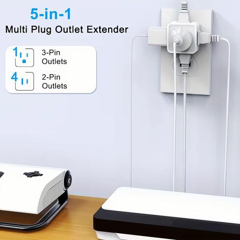 Multi Plug Outlet Splitter 5 Outlets Space-Saving Side-Port Adapter for Travel Cruise Office Dorm Device Charging, 1pcs in Kuwait
