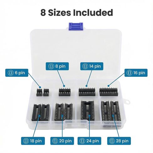 66Pcs DIP IC Sockets Assortment Kit, SG-316 Series Low-Power Logic IC Chip 6 8 14 16 18 20 24 28 Pin for Logic Test in Kuwait