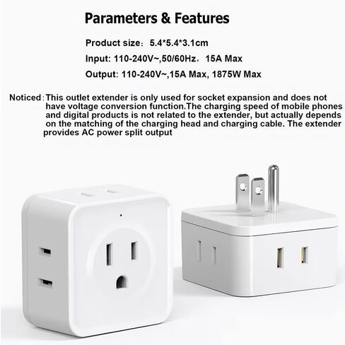 Multi Plug Outlet Splitter 5 Outlets Space-Saving Side-Port Adapter for Travel Cruise Office Dorm Device Charging, 1pcs in Kuwait
