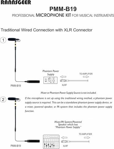 Professional Violin Microphone - Clip-On Wireless System with 4 Connectors & Phantom Power in Kuwait