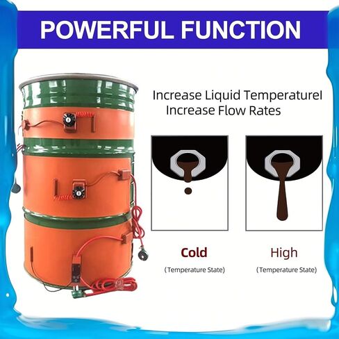 Industrial Electric Drum Heater - Heavy Duty Silicone Heating Belt with Thermostat for 100L Oil Barrels & Pails, Anti-Freeze & Condensation Protection, 1500W Insulated Design (250mm x 1200mm) in Saudi Arabia