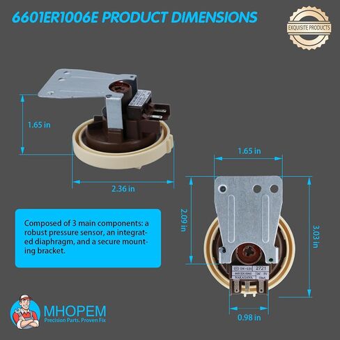 6601ER1006E 6601ER1006G Washer Water Level Pressure Switch Assembly | 6601ER1006S 6601ER1005Q 6601ER1006W 6601ER1006A replacement; For LG, Kenmore and Sears washers. in Kuwait