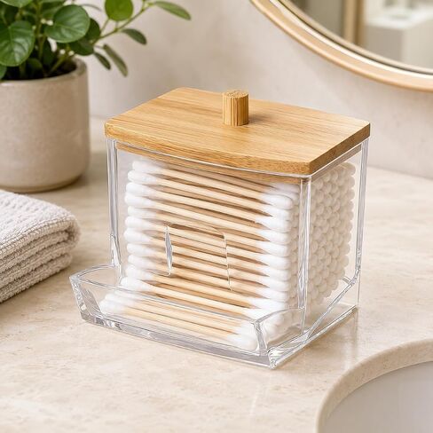 Clear Cotton Swabs Storage Holder, Dispenser Cotton Pads Box with Lids, Storage Container Origanizer Case for Toothpicks, Makeup Tools, Art Supplies for Home, Bathroom and Kitchen in Kuwait