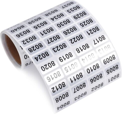 8001-9000 Consecutive Number Inventory Stickers Self Adhesive Waterproof Labels Office Warehouse Numbering Classification Black Printing on Silver Sticker 0.79 x 0.38 Inch in Kuwait