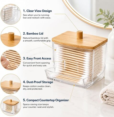 Clear Cotton Swabs Storage Holder, Dispenser Cotton Pads Box with Lids, Storage Container Origanizer Case for Toothpicks, Makeup Tools, Art Supplies for Home, Bathroom and Kitchen in Kuwait