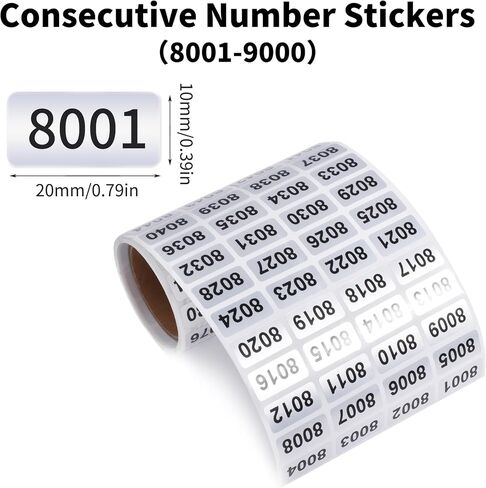 8001-9000 Consecutive Number Inventory Stickers Self Adhesive Waterproof Labels Office Warehouse Numbering Classification Black Printing on Silver Sticker 0.79 x 0.38 Inch in Kuwait