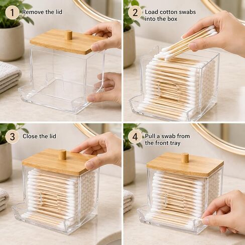 Clear Cotton Swabs Storage Holder, Dispenser Cotton Pads Box with Lids, Storage Container Origanizer Case for Toothpicks, Makeup Tools, Art Supplies for Home, Bathroom and Kitchen in Kuwait