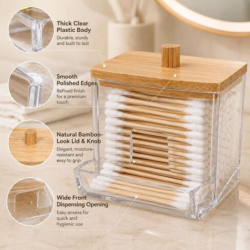 Clear Cotton Swabs Storage Holder, Dispenser Cotton Pads Box with Lids, Storage Container Origanizer Case for Toothpicks, Makeup Tools, Art Supplies for Home, Bathroom and Kitchen in Kuwait