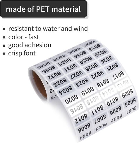 8001-9000 Consecutive Number Inventory Stickers Self Adhesive Waterproof Labels Office Warehouse Numbering Classification Black Printing on Silver Sticker 0.79 x 0.38 Inch in Kuwait