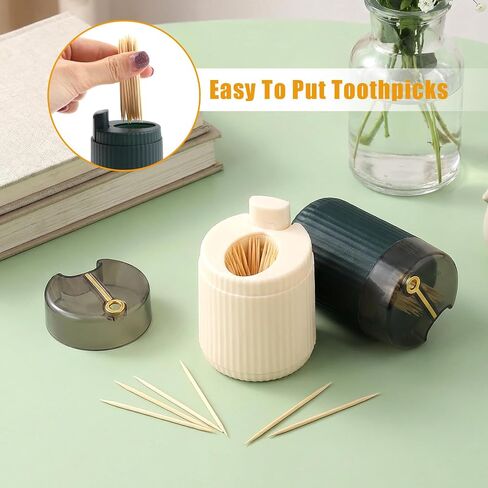 2 Pcs Automatic Toothpick Dispenser, Push Button Pop Up Toothpick Holder, Portable Toothpick Dispenser for Home Kitchen Office Travel (Beige & Black) in Kuwait