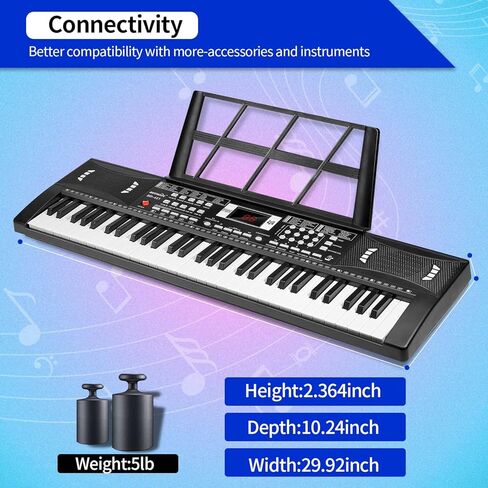 61 Keys Electronic Digital piano, Portable Keyboard Piano with Built-in Speaker and Microphone, Sheet Stand and Power Supply, Keyboard Piano Teaching Gift for Beginners Eelectric in Kuwait