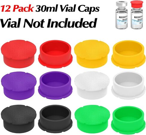 12 Pack 30ml Vials Protective Vial Caps for BAC Water – 6 Assorted Colors, Leak-Proof Dust-Resistant Lids for Flip Off Caps 30ml Glass Vials for Injection, Easy to Clean and Reusable in Kuwait