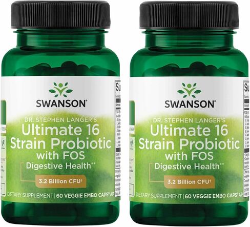 Swanson Dr. Stephen Langer's Formula - Probiotic Natural W/ prebiotic FOS - المكملات المكملات المكونة من 16 خطوة تشجع على الدعم الجهاز الهضمي مع 3.2 مليار CFU للفرد - (60 كبسولات الخضار) (3 حزمة) in Kuwait