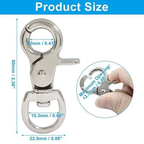 Bonsicoky Trigger Snap Hooks, 10-Pack Silver Metal Swivel Clasps, 60mm Heavy Duty Lanyard Clips for Key Chains, Dog Leashes, Bird Cages in Kuwait