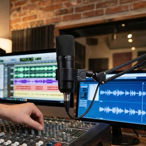 Microphone Holder, Adjustable Mic Clip with 5/8" to 3/8" Screw Adapter, Large Microphones Accessory for Most Condenser and Wireless Mic with Outer Diameter Range 1.26" from 2.3" in Kuwait