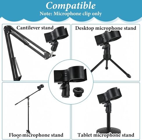 Microphone Holder, Adjustable Mic Clip with 5/8" to 3/8" Screw Adapter, Large Microphones Accessory for Most Condenser and Wireless Mic with Outer Diameter Range 1.26" from 2.3" in Kuwait