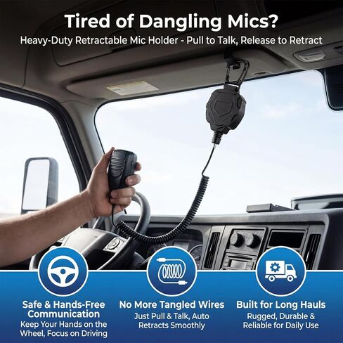 CB Mic Holder Retractable Radio Mic Clip Hanger Multi-Scenario Mount for Truck Cab Keys Belt in Kuwait