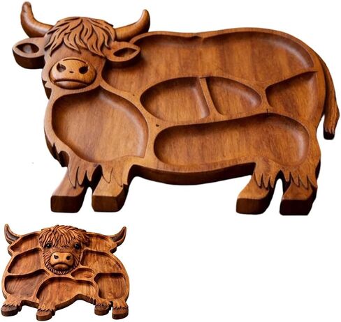 Highland Cow Wooden Charcuterie Board, Rustic Farmhouse Serving Board Made from Natural Solid Wood with Compartments for Cheese, Meat, Fruit & Snacks in Saudi Arabia