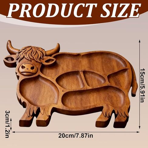 Highland Cow Wooden Charcuterie Board, Rustic Farmhouse Serving Board Made from Natural Solid Wood with Compartments for Cheese, Meat, Fruit & Snacks in Saudi Arabia