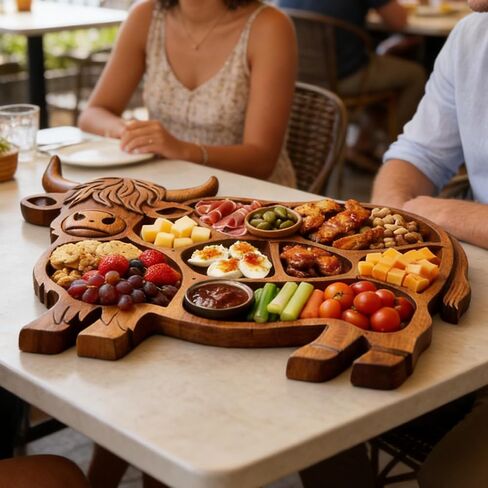 Highland Cow Wooden Charcuterie Board, Rustic Farmhouse Serving Board Made from Natural Solid Wood with Compartments for Cheese, Meat, Fruit & Snacks in Saudi Arabia