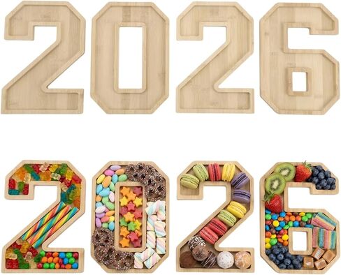 2026 Wooden Graduation Number Charcuterie Board Box Set, 4 Pcs Living Room Snack Candy Dishes, 11.0 x 7.9 in Fillable Food Tray for Parties, Events, Unique Centerpiece in Kuwait