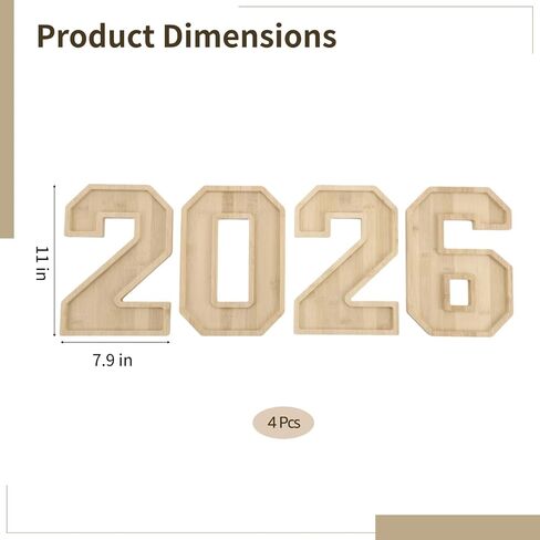 2026 Wooden Graduation Number Charcuterie Board Box Set, 4 Pcs Living Room Snack Candy Dishes, 11.0 x 7.9 in Fillable Food Tray for Parties, Events, Unique Centerpiece in Kuwait