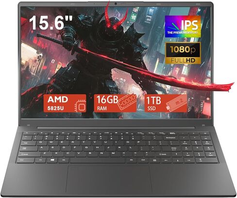 15.6 Inch Gaming Laptop - AMD Ryzen 7 5825U Processor (8C/16T,2.0-4.5GHz),AMD Radeon Graphics,32GB DDR4 RAM 1TB NVMe SSD Laptop Computer with Backlit KB,Fingerprint Reader,Webcam Switch (32GB | 1TB) in Kuwait