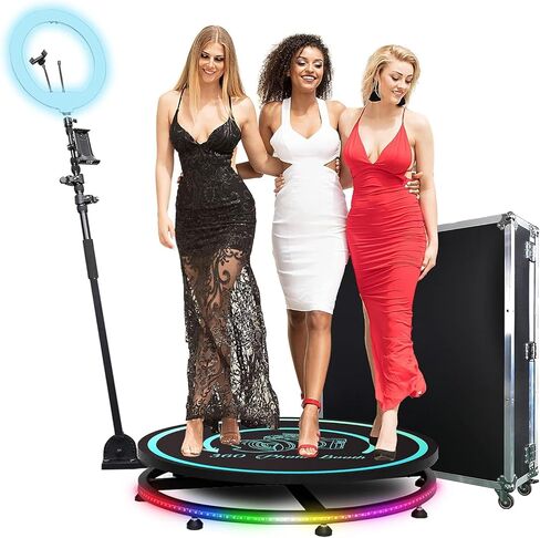 MWE 360 Photo Booth Machine for Parties with Flight Case,Logo Customization,Software APP Remote Automatic 360 Spin Camera Video PhotoBooth 68cm for 2-4 People(26.8"+Flight Case) in Kuwait